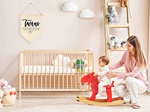 FYSIA Twin Room Sign-Twins Two Little Blessings-Canvas Hanging Pennant Flag Banner Wall Sign Decor Gift for Nursery Baby Kids Boy Girl Newborn Nephew Teen Bedroom Playroom Front Door-Birthday Christmas Gift - Image 3