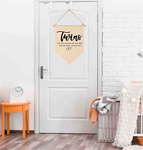 FYSIA Twin Room Sign-Twins Two Little Blessings-Canvas Hanging Pennant Flag Banner Wall Sign Decor Gift for Nursery Baby Kids Boy Girl Newborn Nephew Teen Bedroom Playroom Front Door-Birthday Christmas Gift - Image 5