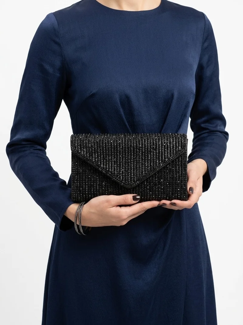 Viny Women's Pearl & Crystal Stripe Envelope Clutch – Embellished Evening Bag