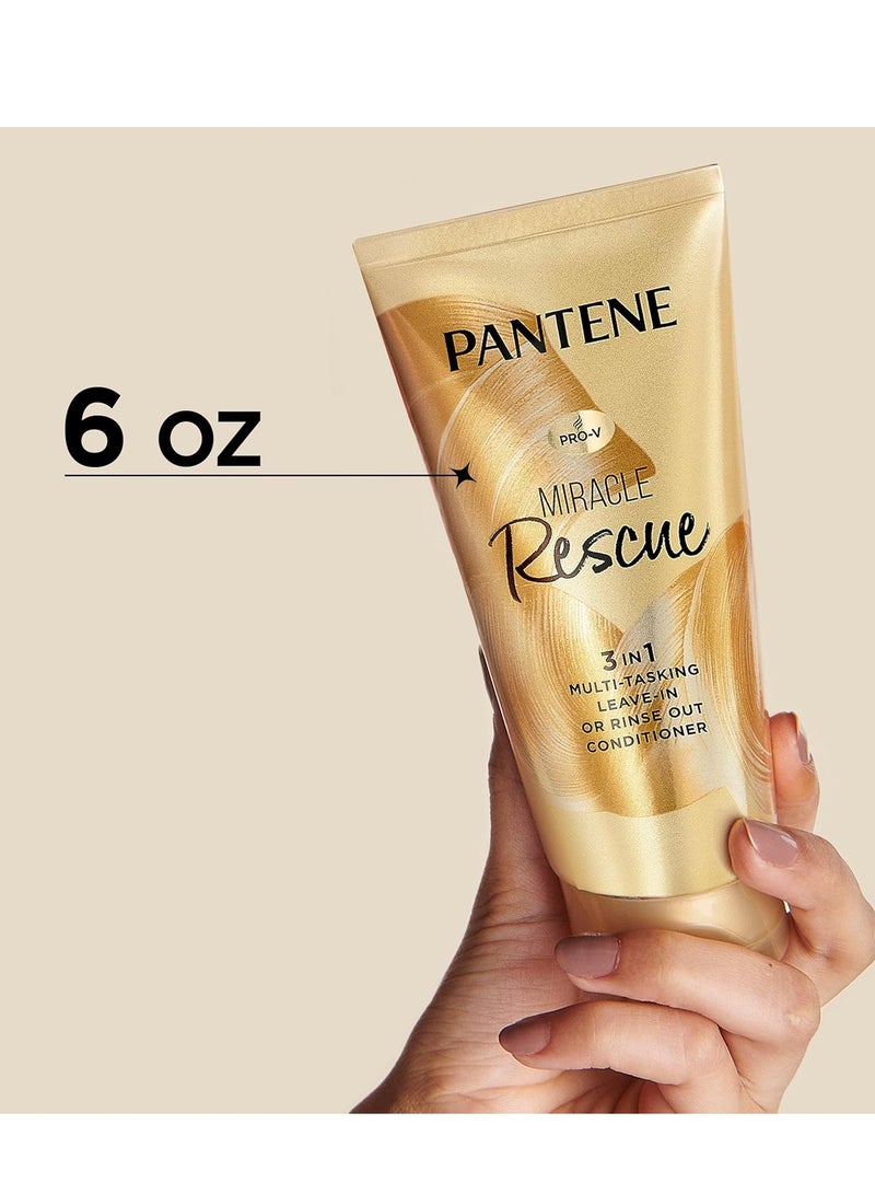 Pantene Pantene Miracle Rescue 3 in 1 Leave In Conditioner, Rinse off Conditioner, Heat Protectant for Hair, Detangler, Anti Frizz, Moisturizing, For All Hair Types, Safe for Color Treated Hair, 6.0 fl oz - Image 4