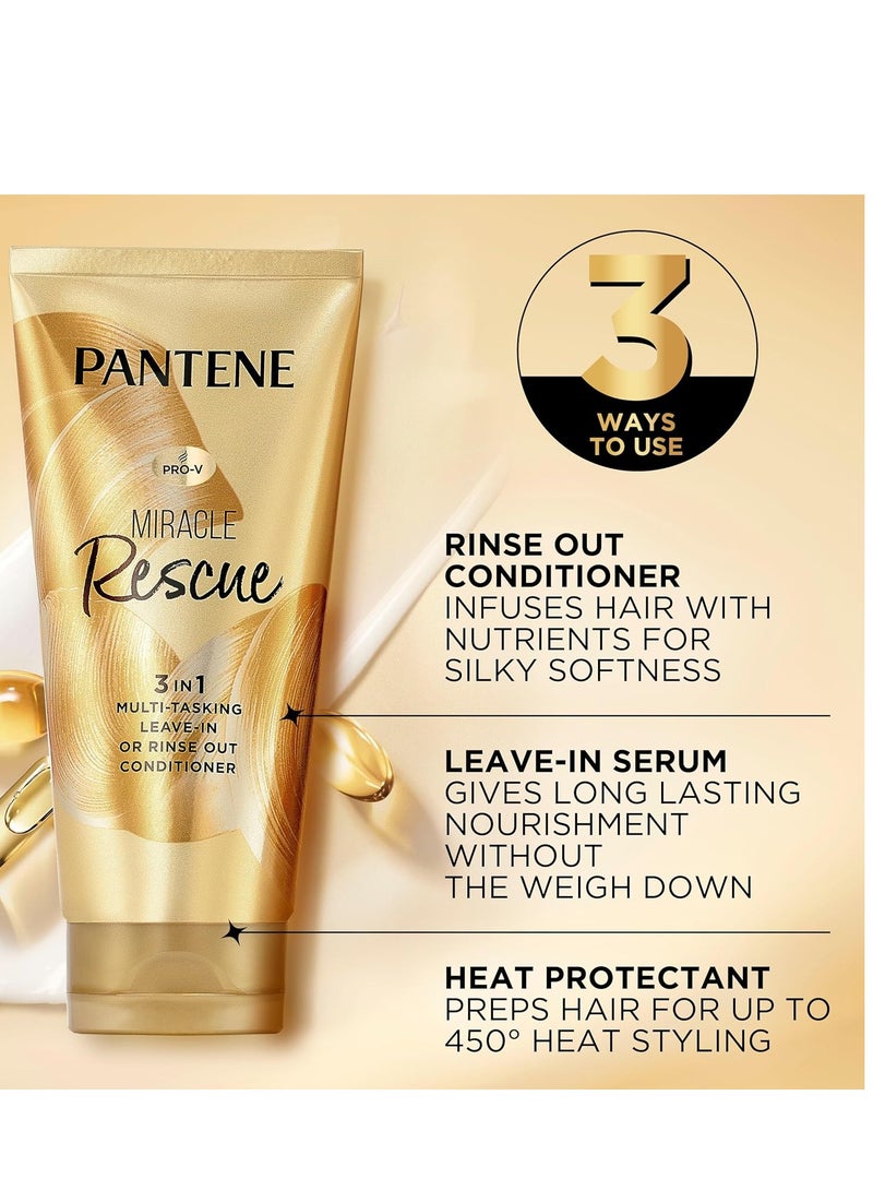 Pantene Pantene Miracle Rescue 3 in 1 Leave In Conditioner, Rinse off Conditioner, Heat Protectant for Hair, Detangler, Anti Frizz, Moisturizing, For All Hair Types, Safe for Color Treated Hair, 6.0 fl oz - Image 3
