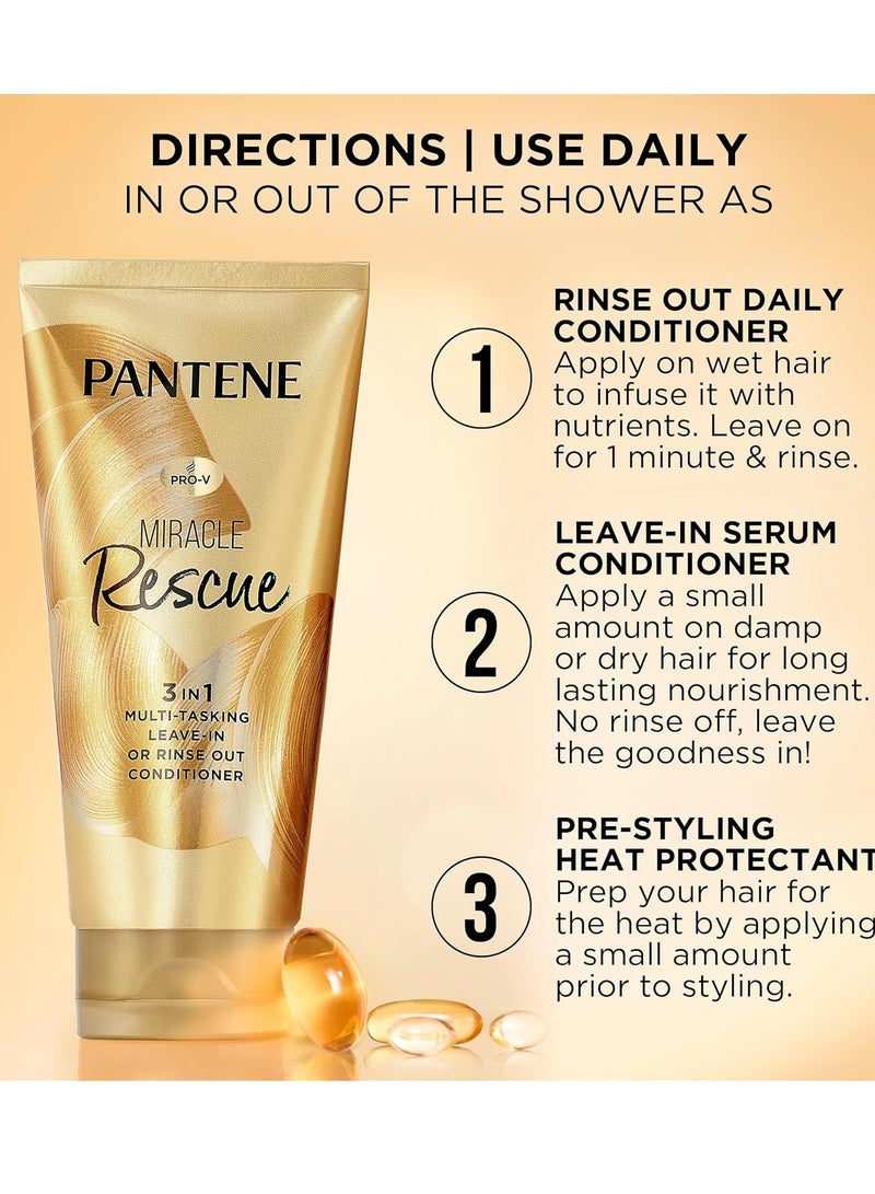 Pantene Pantene Miracle Rescue 3 in 1 Leave In Conditioner, Rinse off Conditioner, Heat Protectant for Hair, Detangler, Anti Frizz, Moisturizing, For All Hair Types, Safe for Color Treated Hair, 6.0 fl oz - Image 5