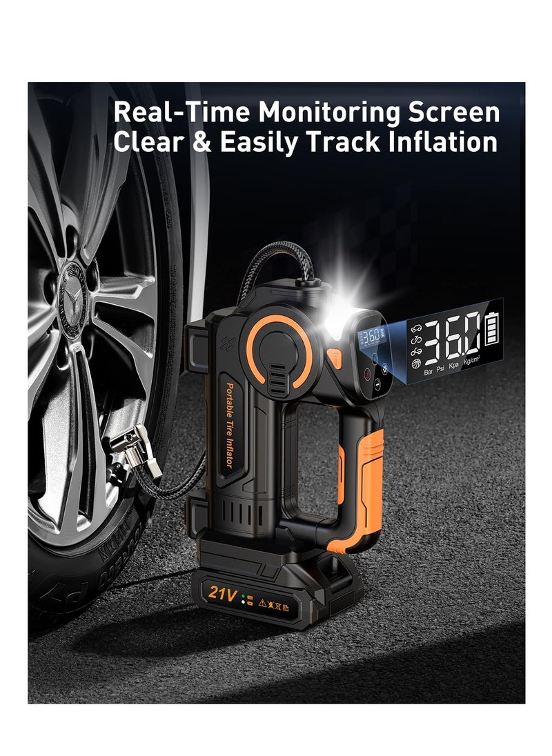 ZLH HITY Tire Inflator Portable Air Compressor - Tire Pump Rechargeable 21V Battery, Digital Cordless Air Pump 160 PSI Automatic Tire Inflator 4+N Smart Mode & Gauge Screen, Handheld Air Compressor for Car  - Image 5