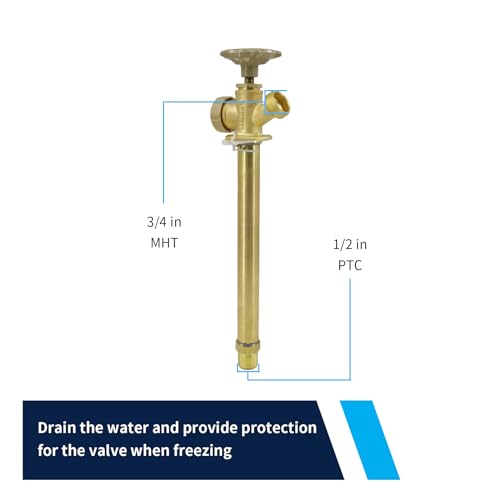 Himaweek 6 Inch Anti-Siphon Frost Free Sillcock Valve Multiturn 1/2 Inch NPT, 3/4 Inch Hose Bibb, Brass Body,Brass Valve 6 inch Length - Image 4