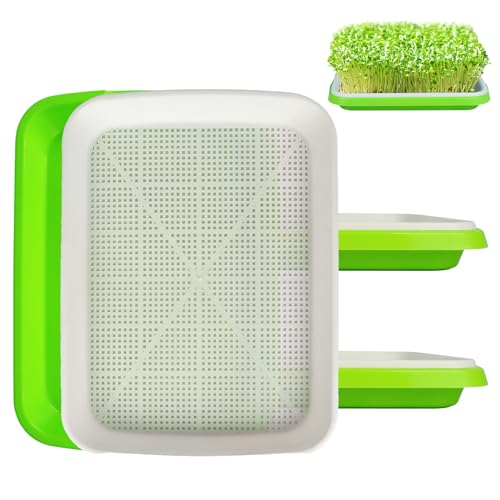 SDLDEER Seed Sprouting Tray, Microgreens Growing Trays Big Capacity Sprouts Growing Kit Soil-Free Sprouter Tray for Sprouting Seeds, Beans, Wheatgrass (Green-3) - Image 1