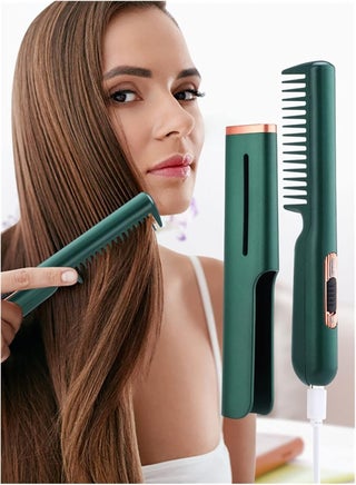 Hair Straightener, Professional Electric Heat Comb Ceramic for Hair Styling, USB rechargeable Fast Heating Hair Straightening Comb, for All Hair Types, Mini Portable Heated Comb (Green) - pzsku/Z72E107F2434DA2E11B22Z/45/1748095661/67b7b389-a08f-4e0d-b606-30e9d46cb1ef