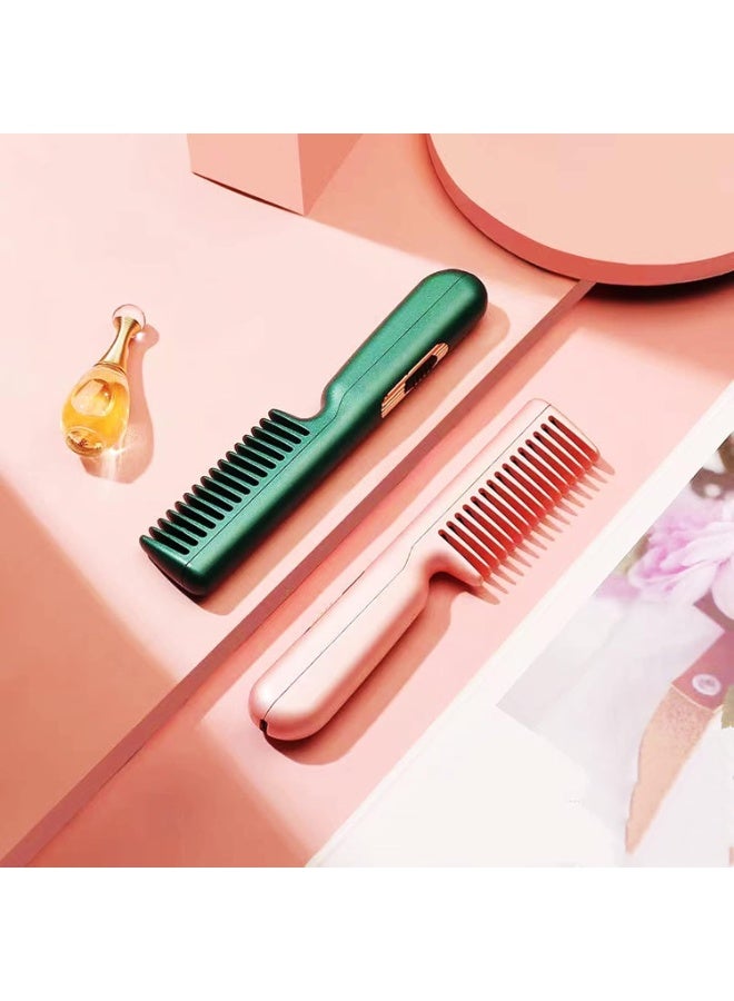 Hair Straightener, Professional Electric Heat Comb Ceramic for Hair Styling, USB rechargeable Fast Heating Hair Straightening Comb, for All Hair Types, Mini Portable Heated Comb (Green)