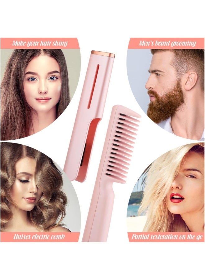 Hair Straightener, Professional Electric Heat Comb Ceramic for Hair Styling, USB rechargeable Fast Heating Hair Straightening Comb, for All Hair Types, Mini Portable Heated Comb (Green)
