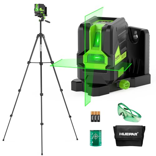 Huepar Laser Level with 60in Tripod, 1/13 High Accuracy Self Leveling Green Cross Line Lazer Leveler for Picture Hanging, Tile, Home Renovation, with Pluse Mode for Outdoor, Carry Case, Glasses - Image 1