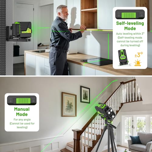 Huepar Laser Level with 60in Tripod, 1/13 High Accuracy Self Leveling Green Cross Line Lazer Leveler for Picture Hanging, Tile, Home Renovation, with Pluse Mode for Outdoor, Carry Case, Glasses - Image 2