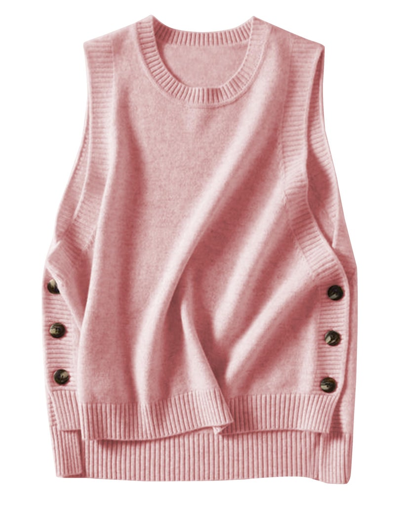 HangNiFang Women's Round Neck Sleeveless Pullover Ribbed Knit Sweater Vest Top (0199-Pink-M) - Image 1