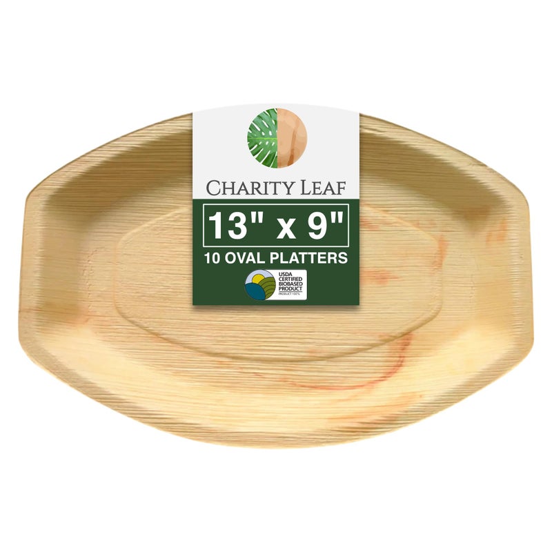 Charity Leaf Disposable Palm Leaf 13 x 9 Trays 10 pieces Bamboo Like Serving Platters Disposable Boards EcoFriendly Dinnerware For Weddings Catering Events