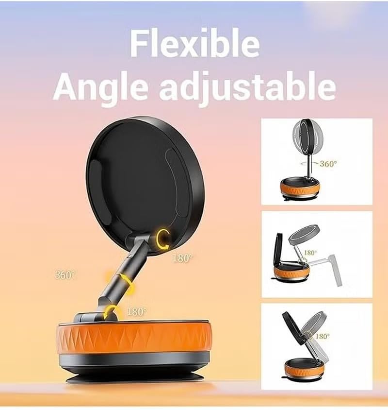 Smart Fitter Rotatable Magnetic Car Phone Mount for iPhone and MagSafe Case, Ultra Strong Suction Holder for Gym, Mirror, Smooth Surface, Orange - Image 3
