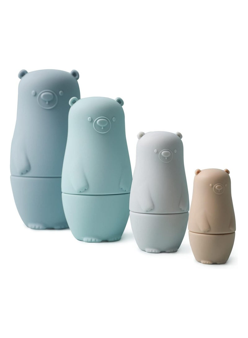 Pack of 4 Russian Matryoshka Bear Figures in Different Sizes - Blue - Image 1