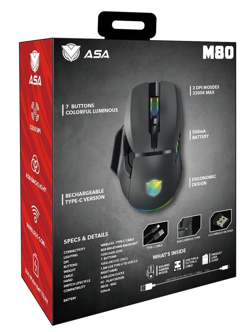 ASA - ASA Mouse ASA M80 Honeycom Macro USB Programmable Buttons RGB Backlight Ergonomic Design Suitable for Mac, Laptop and PC Black - Image 1