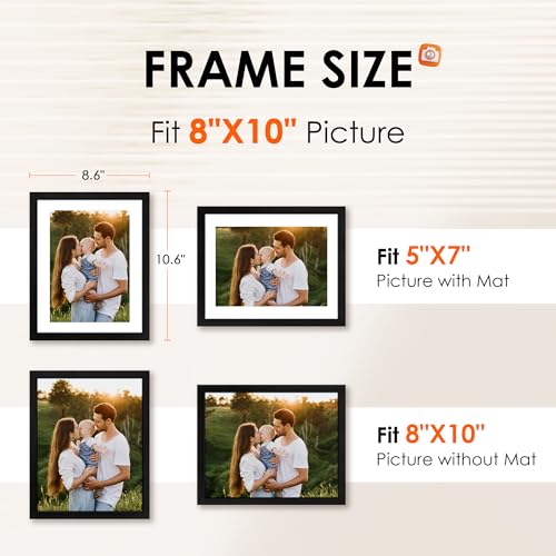 FIXSMITH طقم إطارات صور FIXSMITH 8x10 من 10 قطع، إطارات صور بالجملة مع زجاج أكريليك عالي الدقة، عرض صور 5x7 مع إطار أو 8x10 بدون إطار، إطارات صور متعددة للعرض على الطاولة أو الحائط، باللون الأسود - Image 2