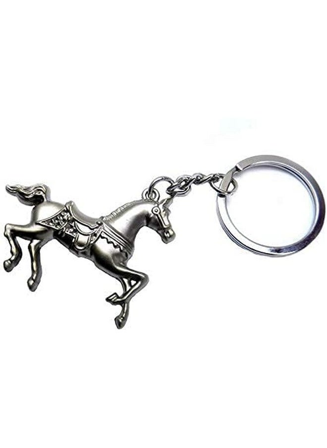 TechPro 3D Horse Steel Keychain Metal For Gifting With Key Ring, Silver  - Image 2