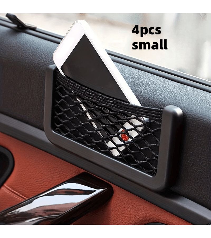4pcs Car Storage Mesh Bags Adhesive Mounted Auto Pockets Small Size Automotive Accessories - Image 1