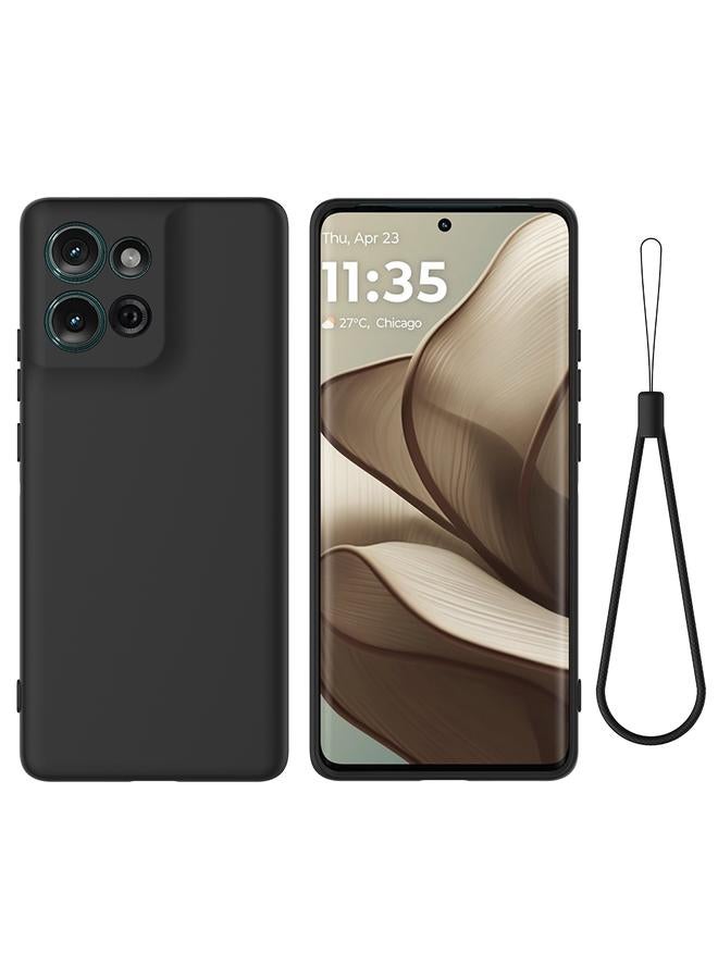 جراب هاتف Motorola Moto G75 من السيليكون السائل المقاوم للصدمات بلون نقي (أسود)