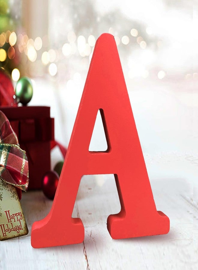 AOCEAN 6 Inch Red Wood Letters Unfinished Wood Letters for Wall Decor Decorative Standing Letters Slices Sign Board Decoration for Craft Home Party Projects (A) - Image 1