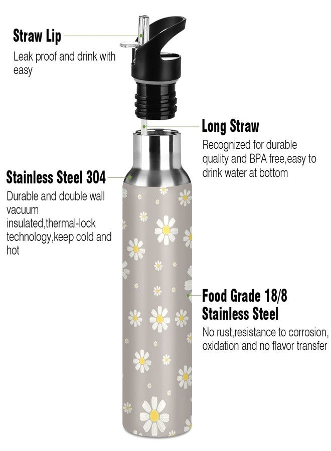 xigua Daisy Water Bottle with Straw Lid 22 oz - Vacuum Insulated Stainless Steel Water Bottles Leakproof Water Flask for Fitness Sports Outdoor - Image 3