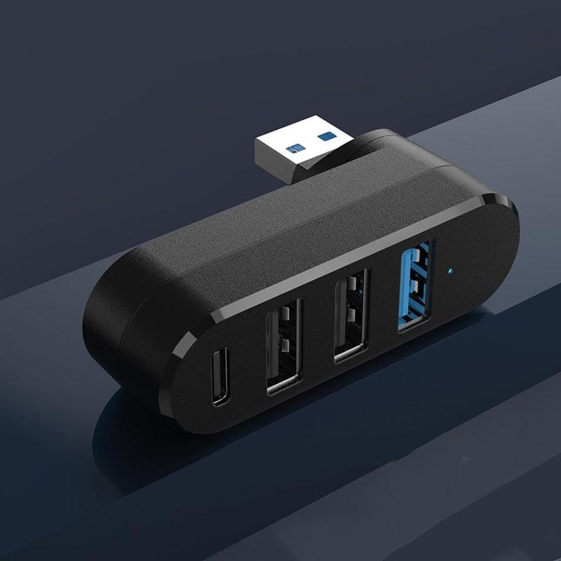 4 Port USB3.0 Hubs 180° Degree Rotatable USB Splitter with 3 USB Port 1 USB C Powered Data Port USB Extender for Laptop - Image 4