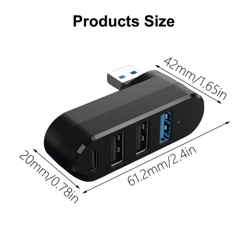 4 Port USB3.0 Hubs 180° Degree Rotatable USB Splitter with 3 USB Port 1 USB C Powered Data Port USB Extender for Laptop - Image 5