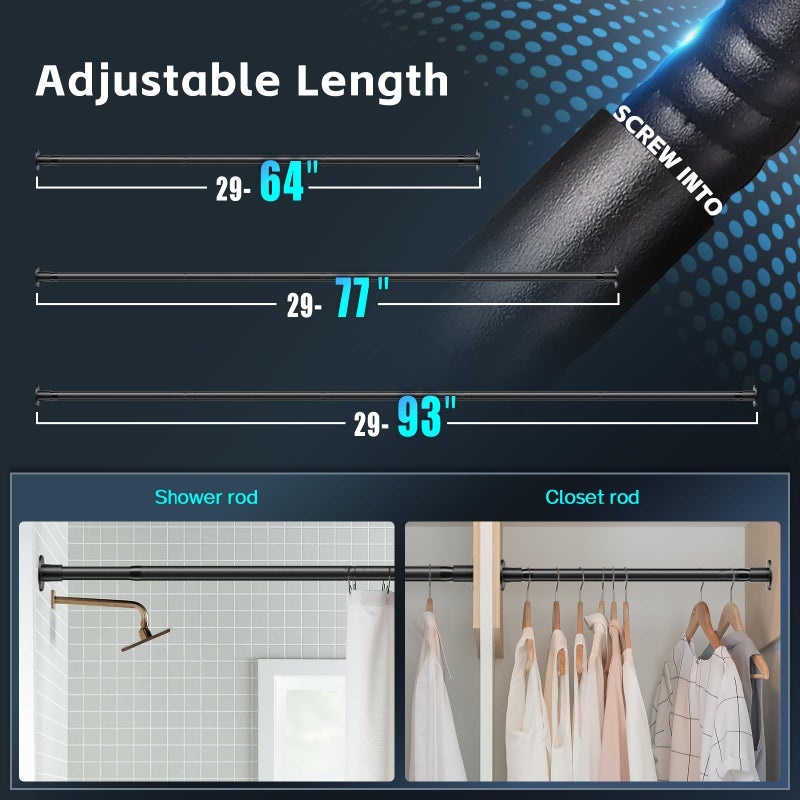 UIABOPZ Shower Curtain Rods, 29-64inch Adjustable Shower Pole - Heavy Duty Shower Rods for Bathroom Matte Black (1 Pack) - Image 4
