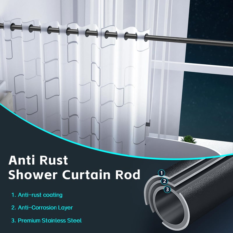 UIABOPZ Shower Curtain Rods, 29-64inch Adjustable Shower Pole - Heavy Duty Shower Rods for Bathroom Matte Black (1 Pack) - Image 3