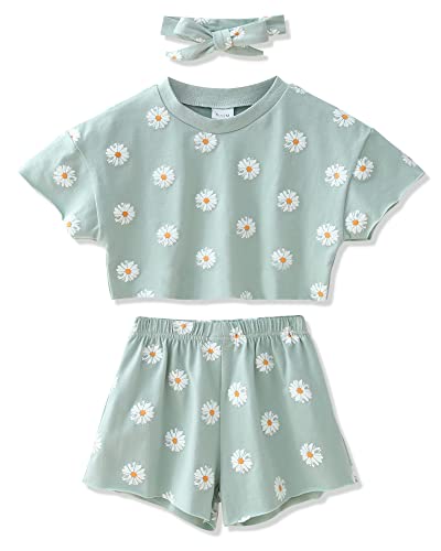 WESIDOM Toddler Girl Clothes Baby Girls Outfits 6M-5T Summer Floral Print Shirt+Shorts+Headband 3pcs Baby Clothing - Image 1