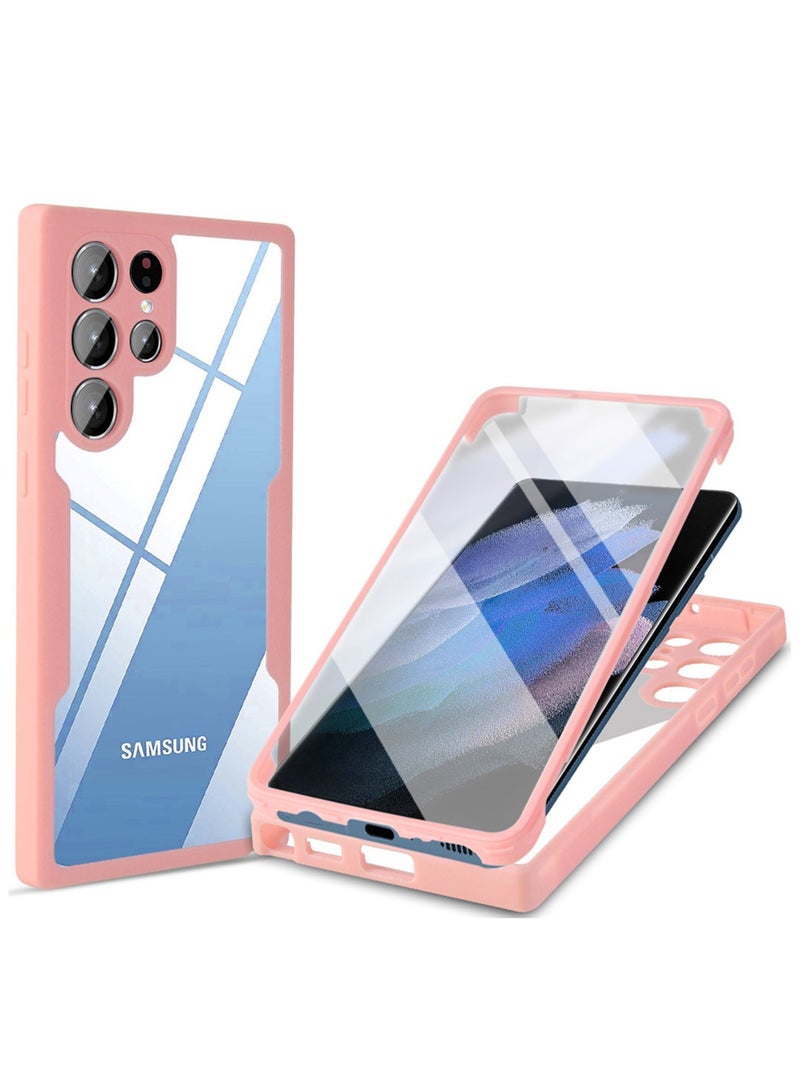 SanHu for Samsung Galaxy S24 Ultra Case, Ultra Thin Lightweight, Double-Sidedall-Inclusive Protection, Acrylic Clear Back Cover Samsung Galaxy S24 Ultra, Pink