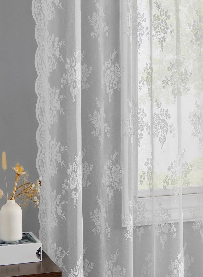Kotile ستائر دانتيل بيضاء من كوتيل لغرفة المعيشة، عرض 52 × طول 92 بوصة، لوحتان من ستائر الدانتيل الشفافة بنقوش زهور ريفية، طول 92 بوصة، جيب للعمود، توفر الخصوصية وتسمح بمرور الضوء، ستارة نافذة شفافة بنمط ريفي عتيق. - Image 4