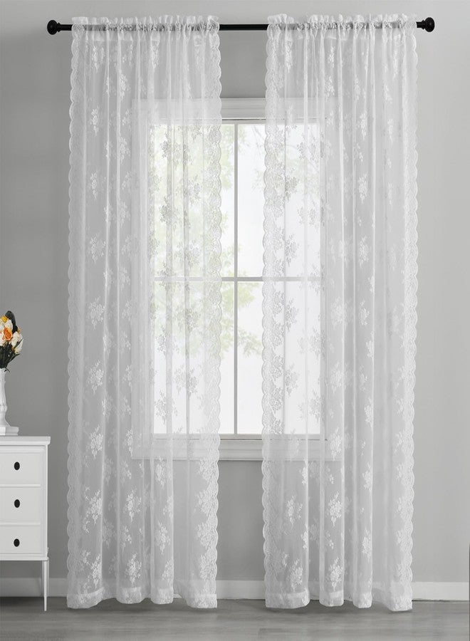 Kotile ستائر دانتيل بيضاء من كوتيل لغرفة المعيشة، عرض 52 × طول 92 بوصة، لوحتان من ستائر الدانتيل الشفافة بنقوش زهور ريفية، طول 92 بوصة، جيب للعمود، توفر الخصوصية وتسمح بمرور الضوء، ستارة نافذة شفافة بنمط ريفي عتيق. - Image 2