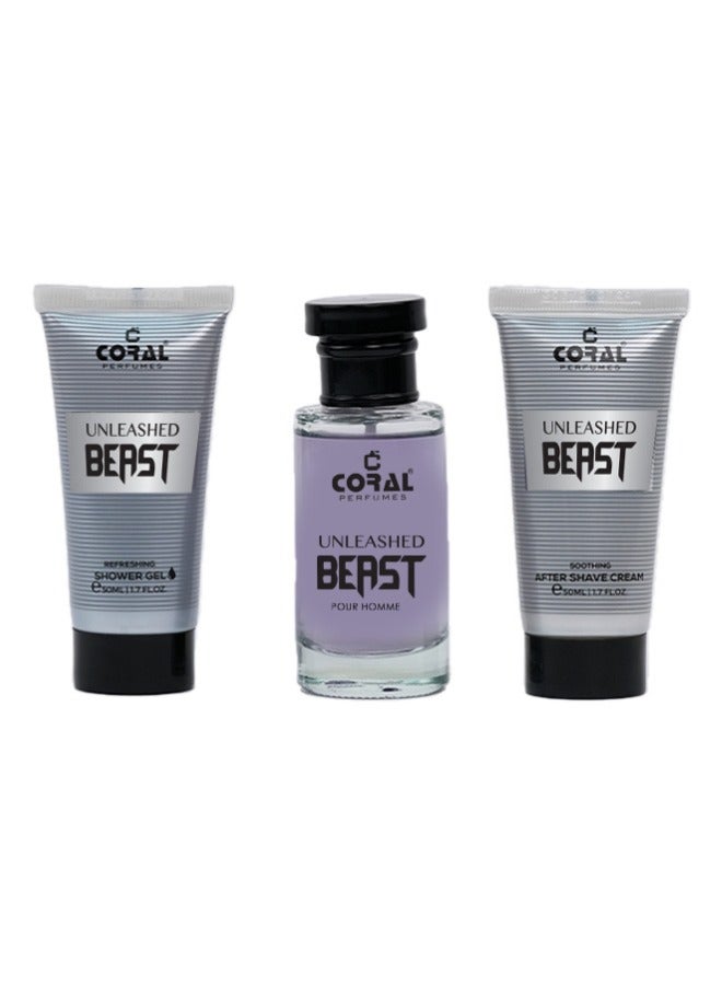 Coral UNLEASED BEAST Pour Homme, Gift Set for Men - Perfume EDT 50ml + Shower Gel 50ml + After Shave Cream 50ml - Image 2