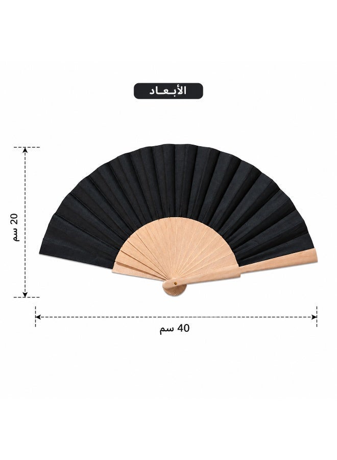 مروحة يدوية قابلة للطي من الخشب والقماش باللون الأسود، خفيفة ومحمولة، مناسبة للرقص، الحفلات، الكوسبلاي، والمناسبات اليومية - Image 3