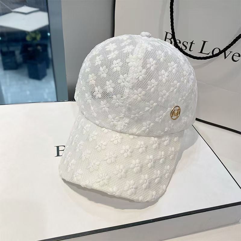 Spring Summer Baseball Cap Women Lace Flower M Logo Sun Hat - Image 1