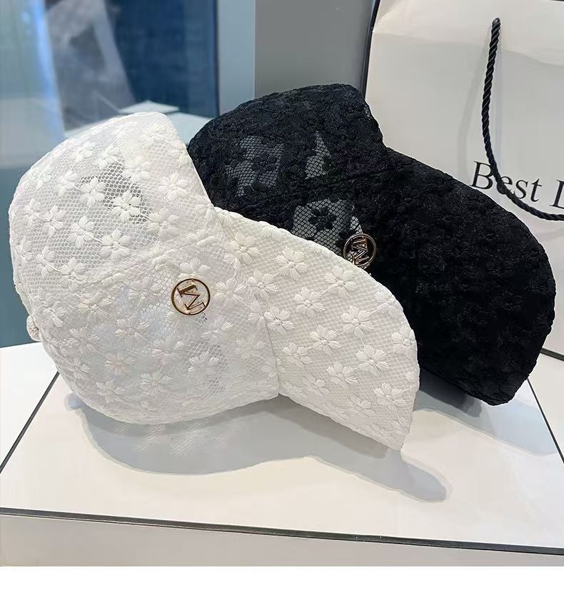 Spring Summer Baseball Cap Women Lace Flower M Logo Sun Hat - Image 2