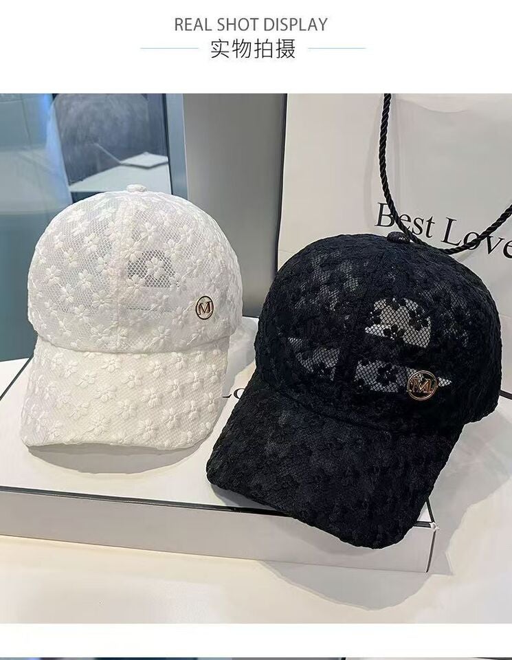 Spring Summer Baseball Cap Women Lace Flower M Logo Sun Hat - Image 3