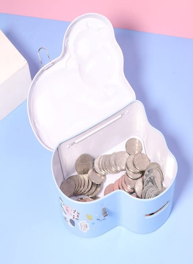 TEMSON Piggy Bank - Metal Coin Box with Lock and Key - Cow Print Piggy Bank, Money Saving Coin Box for Kids, Money Bank for Kids (S-74-2) (Blue) - Image 3