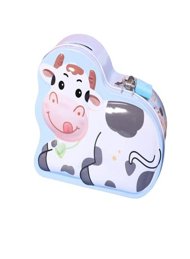 TEMSON Piggy Bank - Metal Coin Box with Lock and Key - Cow Print Piggy Bank, Money Saving Coin Box for Kids, Money Bank for Kids (S-74-2) (Blue) - Image 1