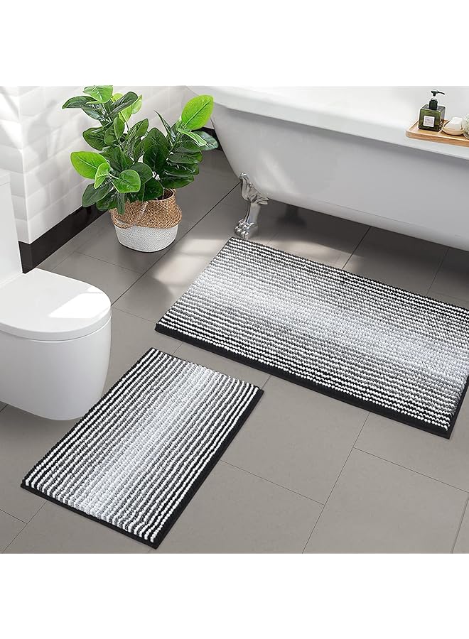 The Bros Bathroom Rugs and Mats Sets, 2 Piece Thick Absorbent Chenille Bath Mat Rug Set Non Slip, Soft Shaggy Bath Room Floor Mats for Bathroom, Machine Washable 50 * 80cm+40 * 60cm, Black - Image 1