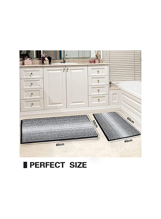 The Bros Bathroom Rugs and Mats Sets, 2 Piece Thick Absorbent Chenille Bath Mat Rug Set Non Slip, Soft Shaggy Bath Room Floor Mats for Bathroom, Machine Washable 50 * 80cm+40 * 60cm, Black - Image 2