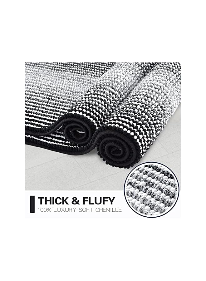 The Bros Bathroom Rugs and Mats Sets, 2 Piece Thick Absorbent Chenille Bath Mat Rug Set Non Slip, Soft Shaggy Bath Room Floor Mats for Bathroom, Machine Washable 50 * 80cm+40 * 60cm, Black - Image 3