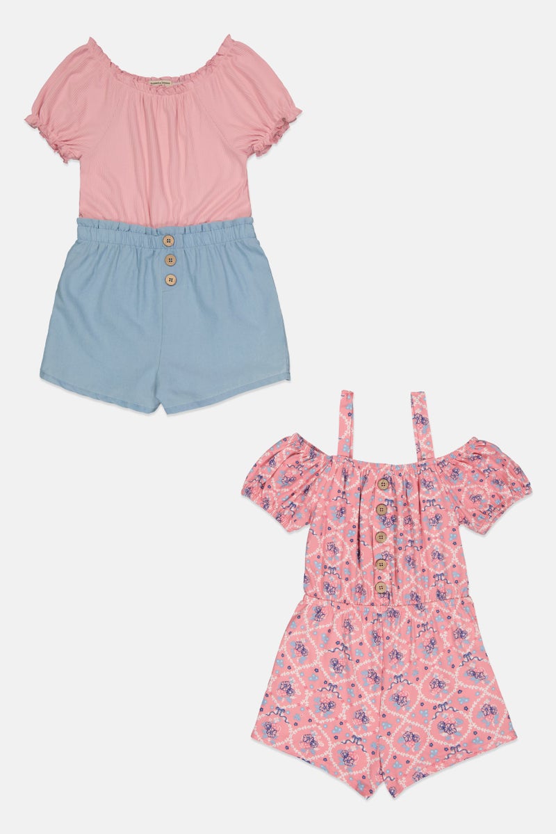 Nanette lepore Kids Girl 2 Pieces Two-Tone And Printed Short Sleeve Playsuits, Multicolor - Image 3
