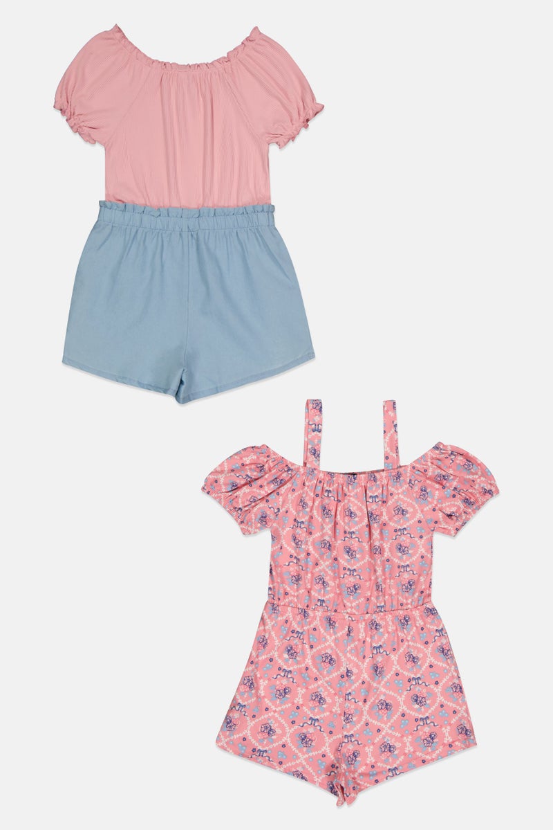 Nanette lepore Kids Girl 2 Pieces Two-Tone And Printed Short Sleeve Playsuits, Multicolor - Image 2