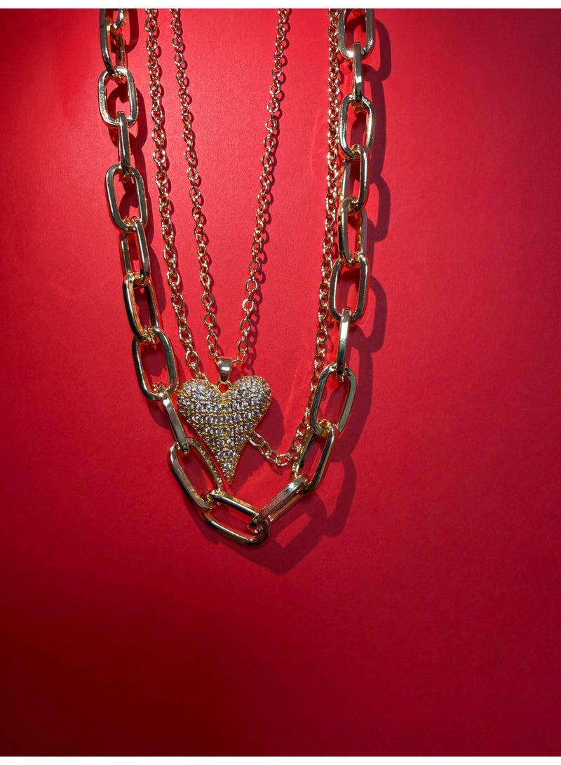 Three-Layered Heart Pave Necklace - Image 1