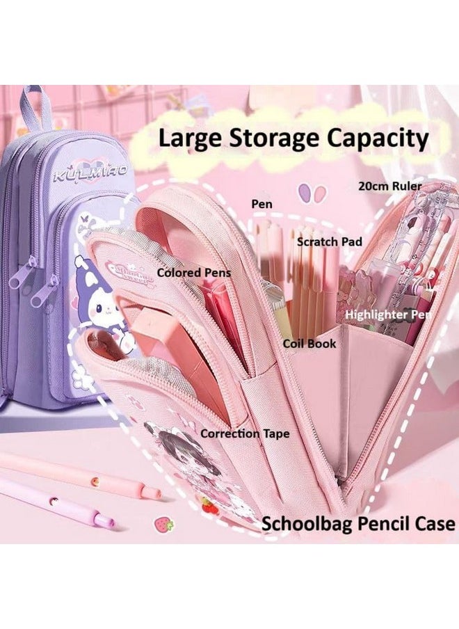 WireScorts - WireScorts Premium Pencil Case 6 Layer with 3 Compartment Cute Aesthetic Pencil Case for Girls Large Capacity Pencil Pouch Multifunctional Pouch for School Kids Cute Stationary Gift - Pink - Image 1