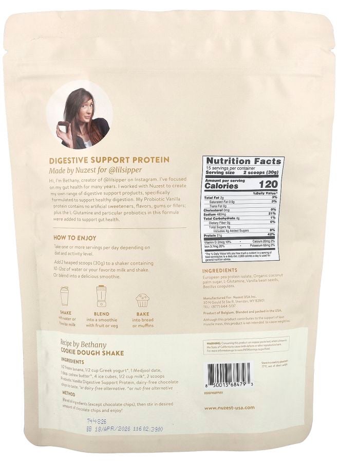 Nuzest Digestive Support Protein™ Plant Protein Drink Mix Probiotic Vanilla  15.87 oz (450 g) - Image 2
