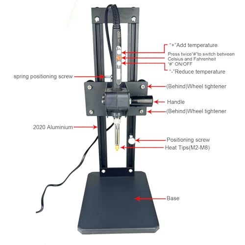 3DZWMAN Vertical Heat Press Machine-Heat Set Insert Tool (Insertion Height 210mm) with 380PCS Threaded Inserts and Heat Set Tips M2-M8 add Brass Metric Knurled Nuts for Plastic and 3D Printing Components - Image 3