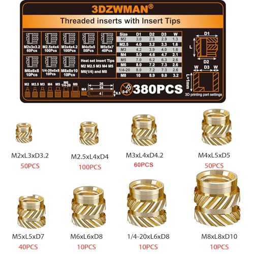 3DZWMAN Vertical Heat Press Machine-Heat Set Insert Tool (Insertion Height 210mm) with 380PCS Threaded Inserts and Heat Set Tips M2-M8 add Brass Metric Knurled Nuts for Plastic and 3D Printing Components - Image 2